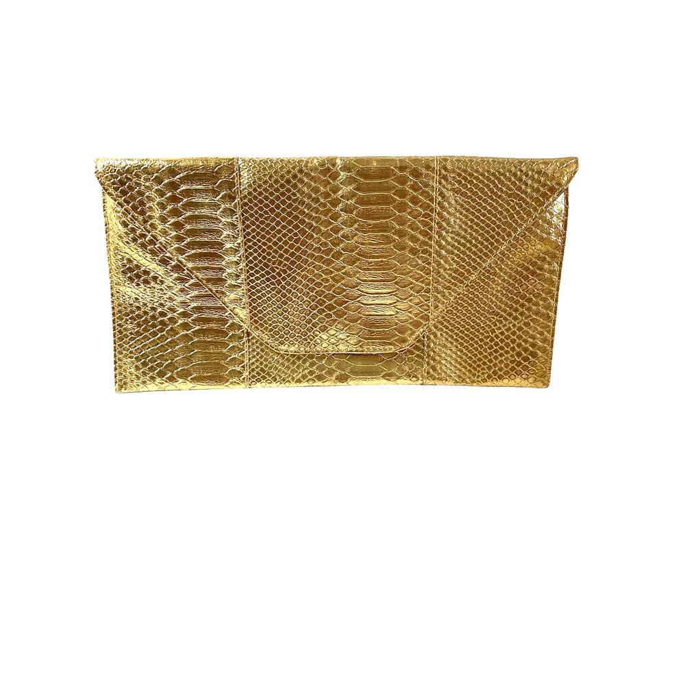 Vintage  Large Clutch   Gold Color   Snakeskin Look Exterior   Glamours
